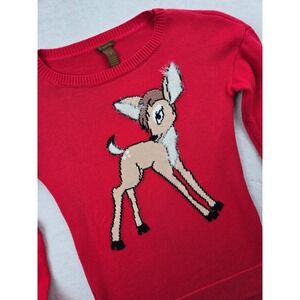 Copper Key Red Knit Deer Graphic Christmas Winter Sweater Size S